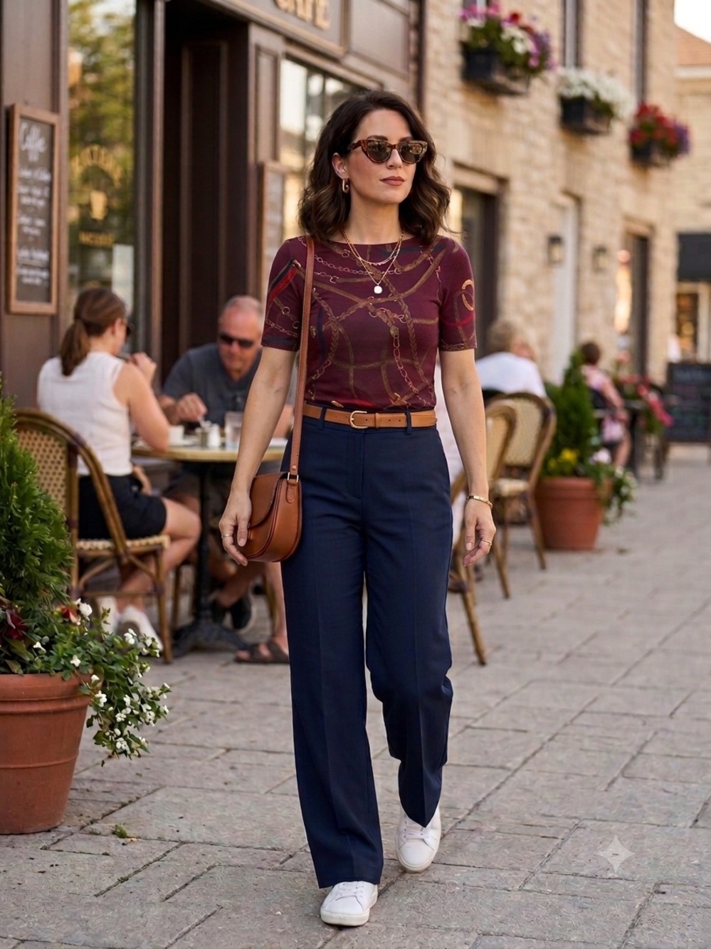 Lauren Ralph Lauren Burgundy Chain-Print Short Sleeve Tee